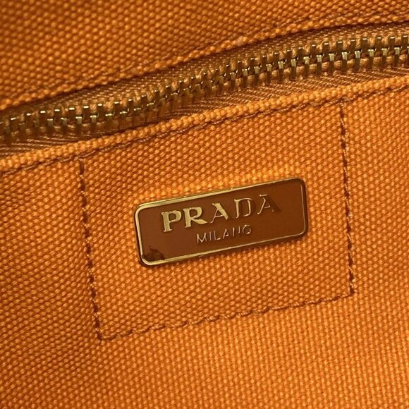 Auth PRADA Canapa Papaya (Orange) Canvas Tote Bag - Picture 14 of 14